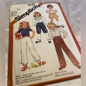 Child Simplicity Pull On Pants, Banded Pants, Knickers and Culottes Pattern 1980